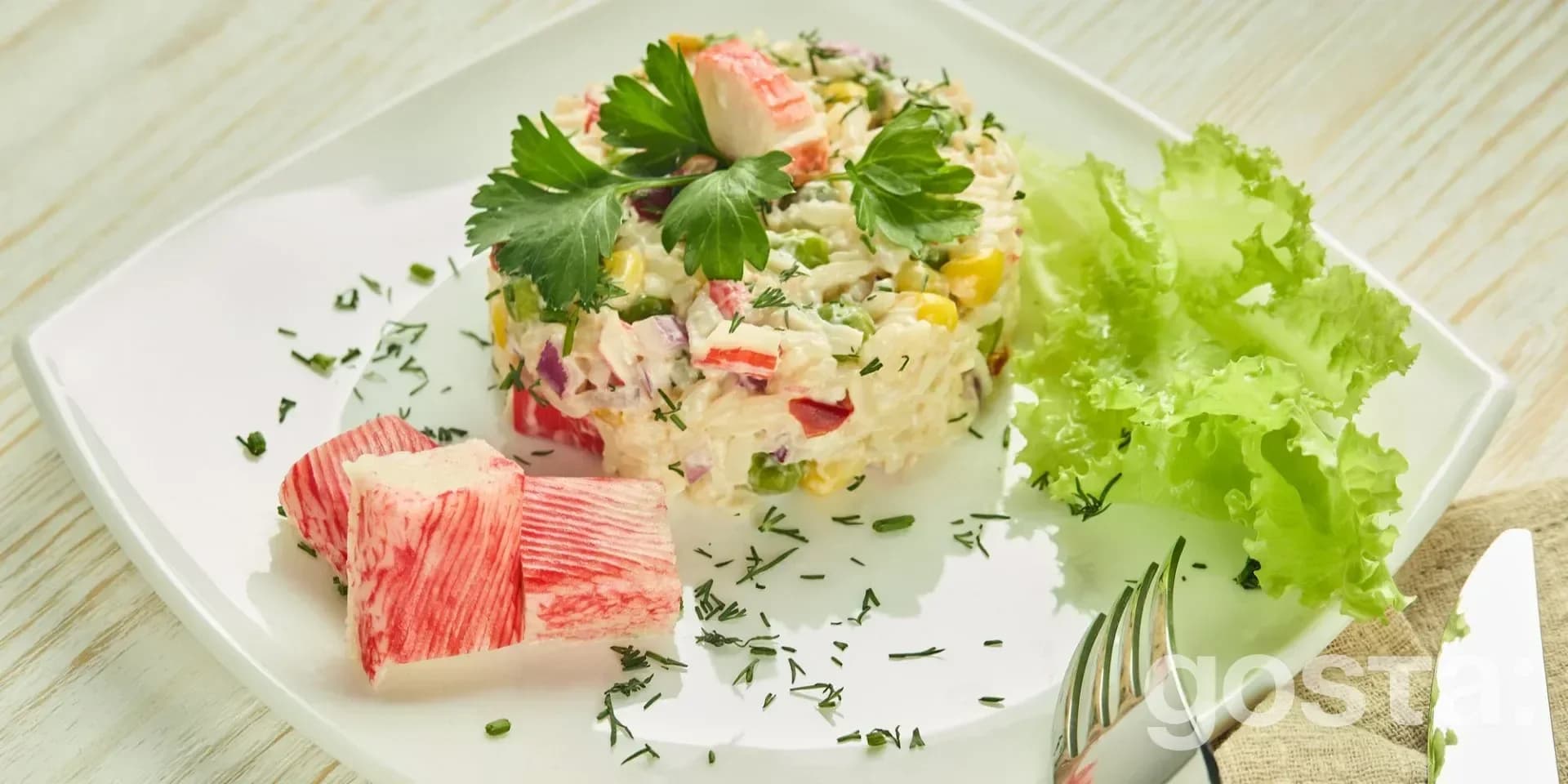 Crab stick salads with cheese