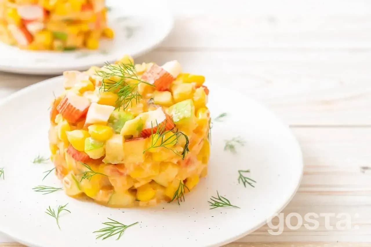 Crab stick salads with pineapple