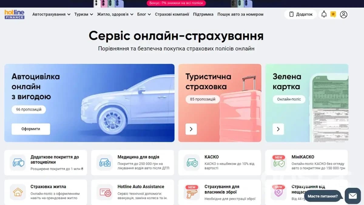 Hotline Finance – головна сторінка
