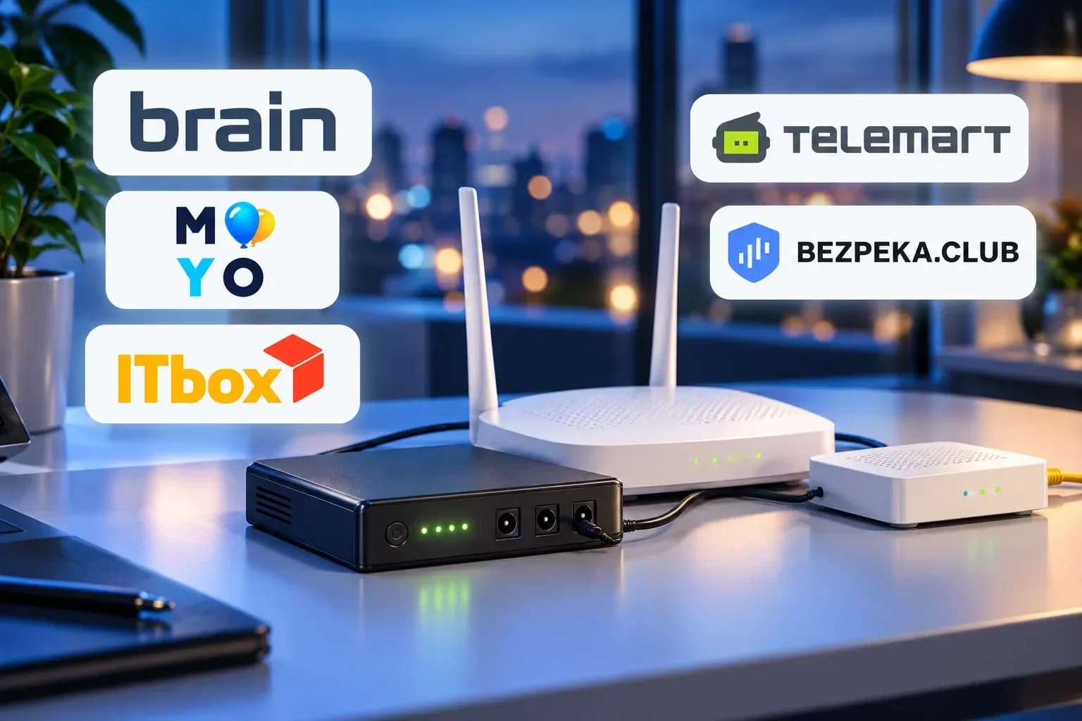 Міні-ДБЖ, Wi-Fi роутер та логотипи п’яти інтернет-магазинів