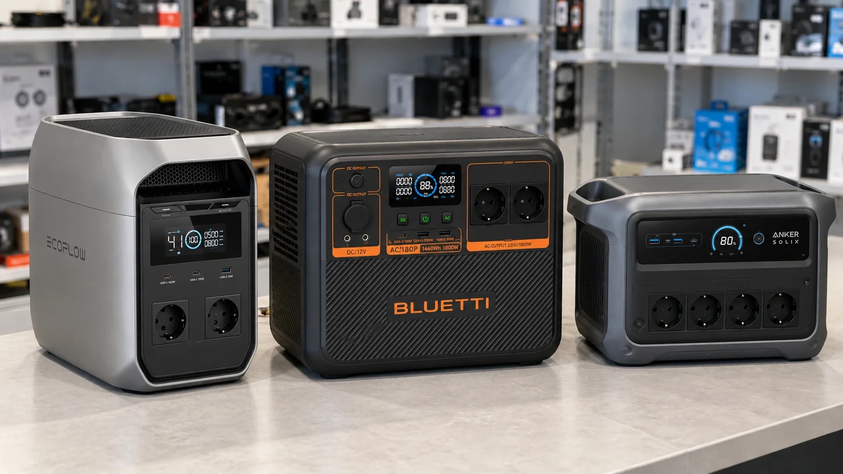 Порівняння зарядних станцій EcoFlow, Bluetti й Anker за ємністю, потужністю, заряджанням і резервним живленням квартири