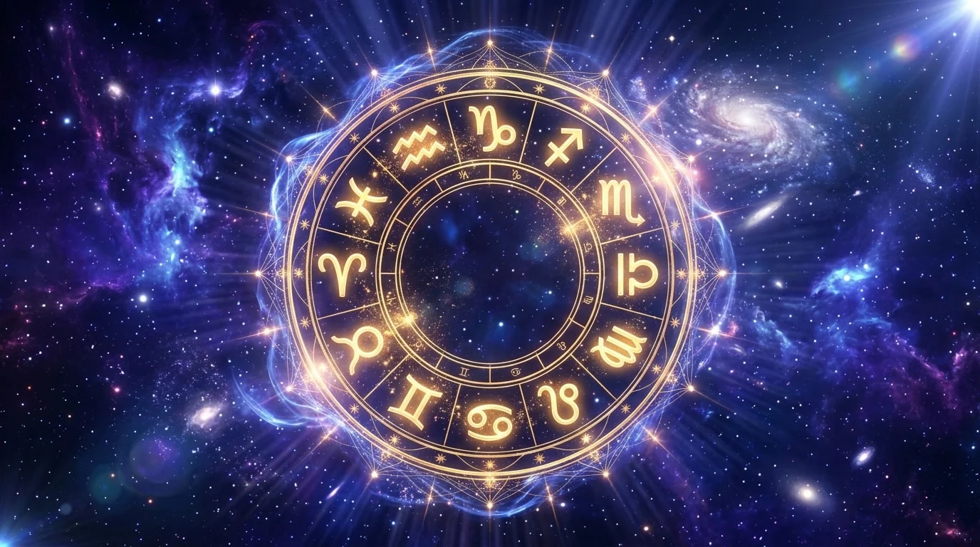 Astrological composition with zodiac symbols for horoscope on May 25, 2026