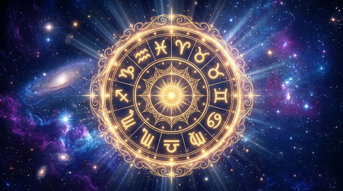 Astrological composition with zodiac symbols for horoscope on May 28, 2026
