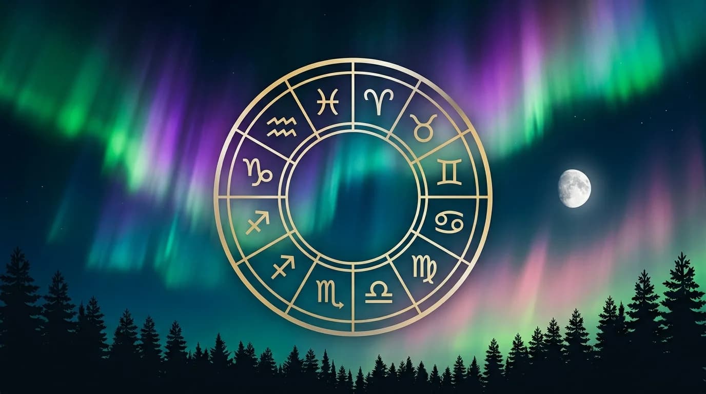 Astrological composition with zodiac symbols for horoscope on June 25, 2026