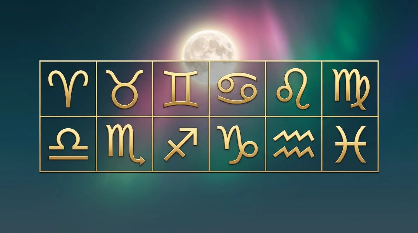Astrological composition with zodiac symbols for horoscope on June 28, 2026
