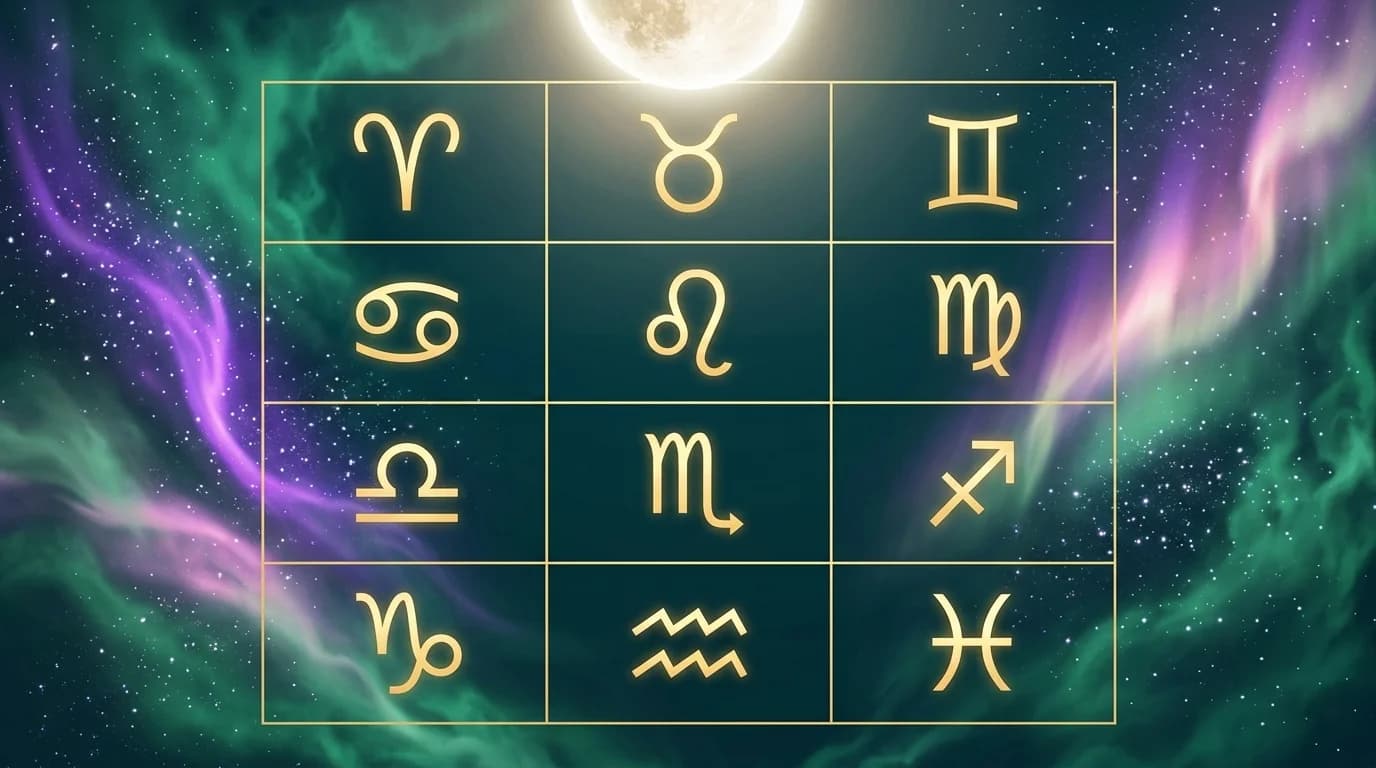 Astrological composition with zodiac symbols for horoscope on June 29, 2026