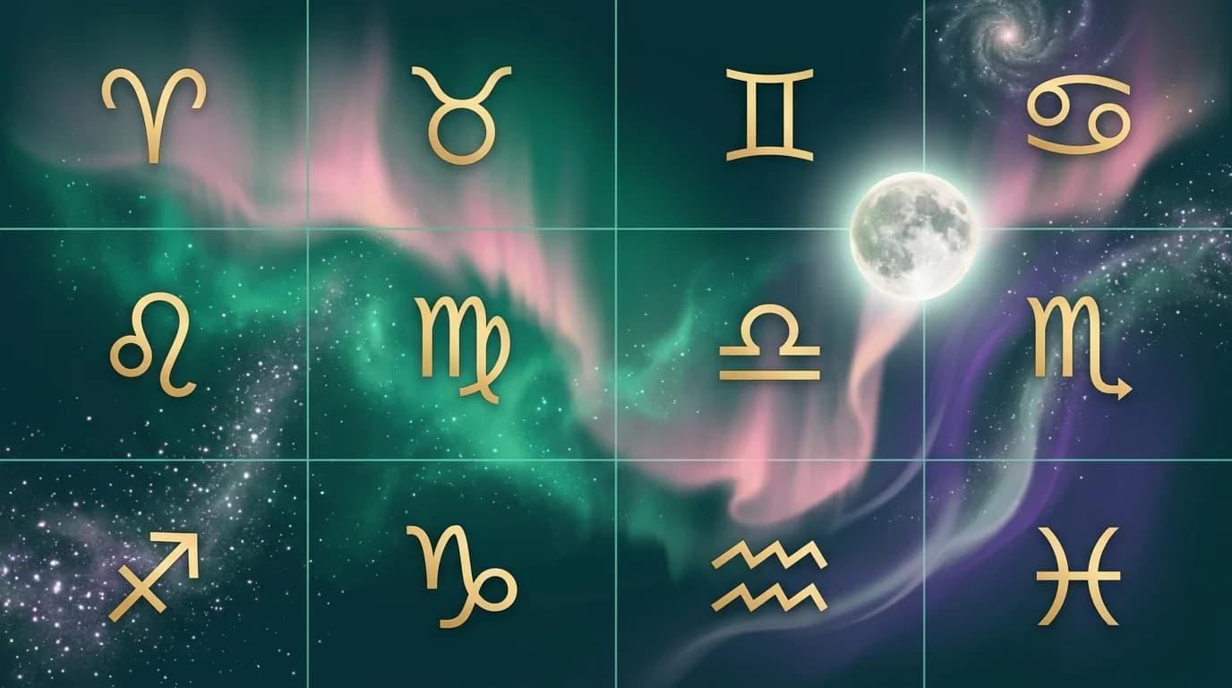 Astrological composition with zodiac symbols for horoscope on June 30, 2026