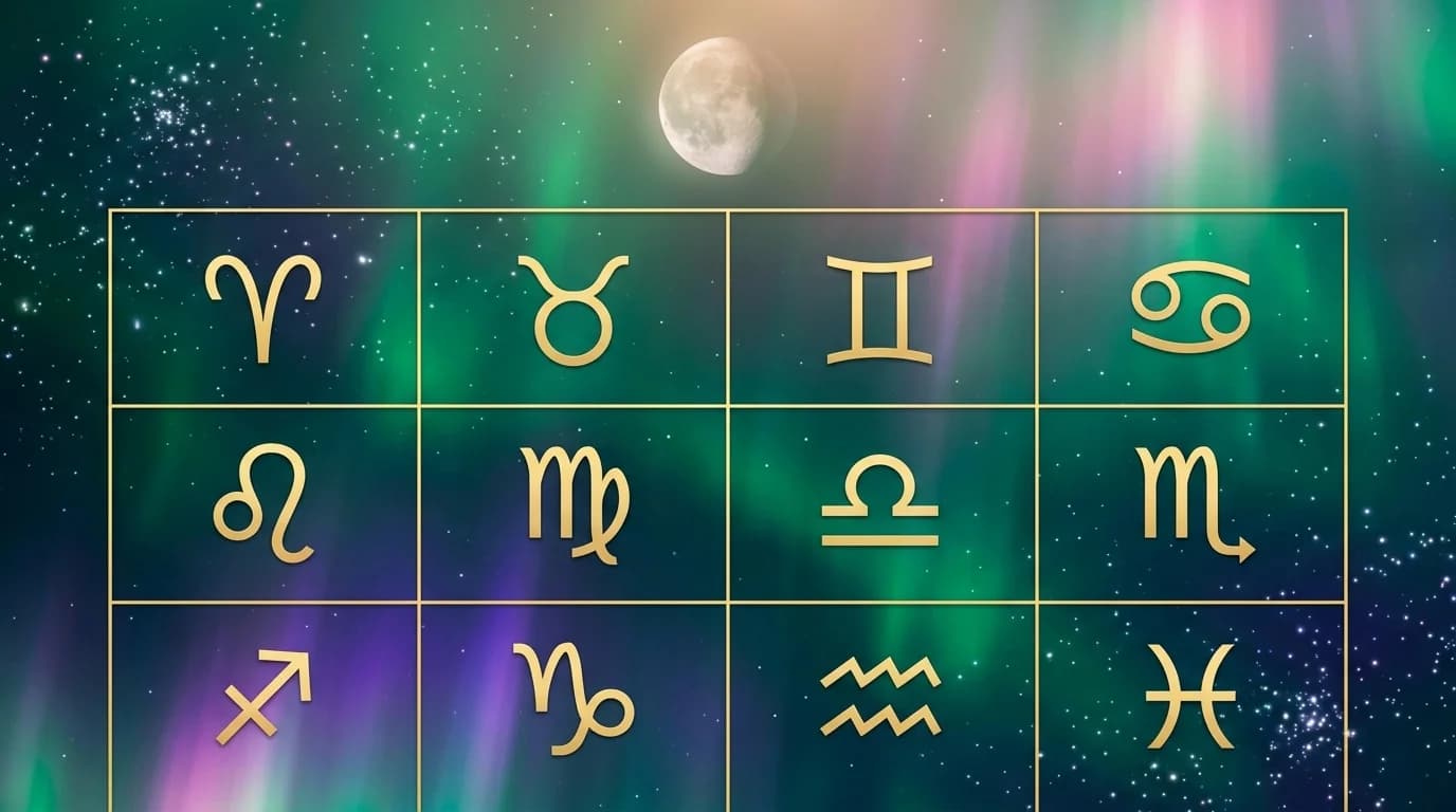 Astrological composition with zodiac symbols for horoscope on July 2, 2026
