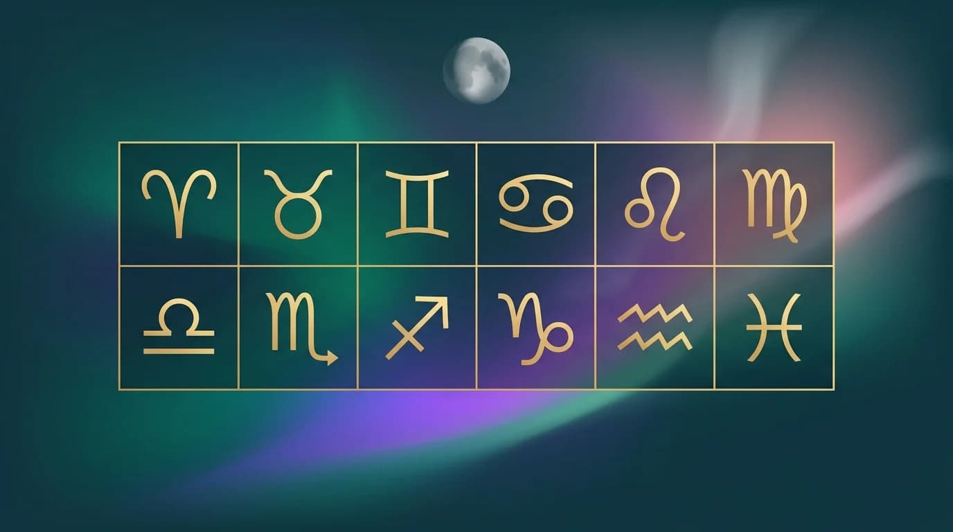 Astrological composition with zodiac symbols for horoscope on October 1, 2026