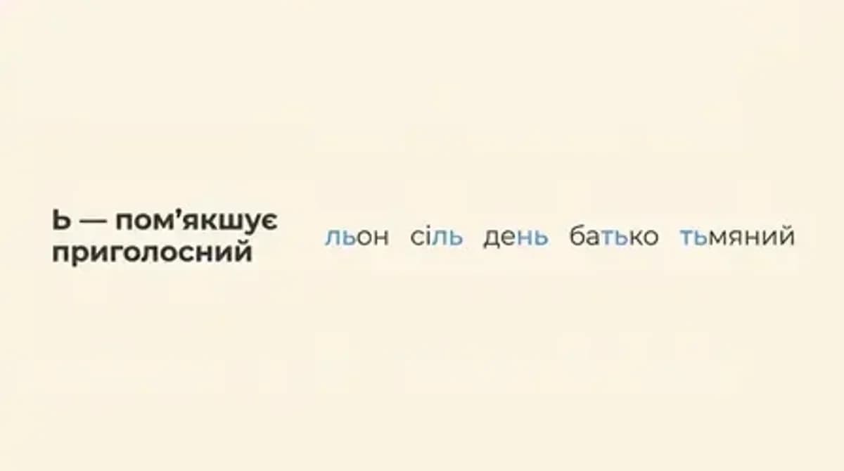 М'який знак: приклади пом'якшення — льон, сіль, день, батько, тьмяний