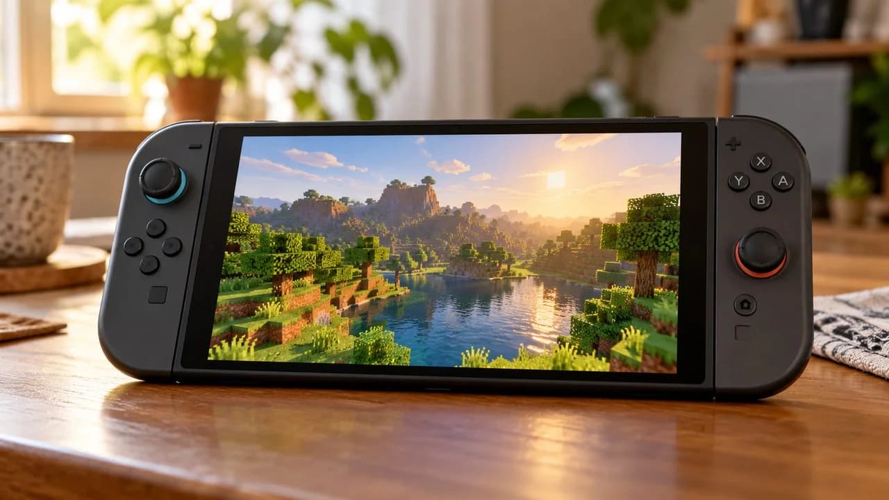 Minecraft на Nintendo Switch 2 - портативна ігрова консоль з ілюстративним блоковим світом, оновленою графікою й відбиттями у воді