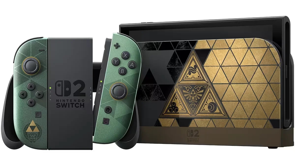 Nintendo Switch 2 The Legend of Zelda 40th Anniversary Edition - дизайн золотистої докстанції та контролерів Joy-Con 2