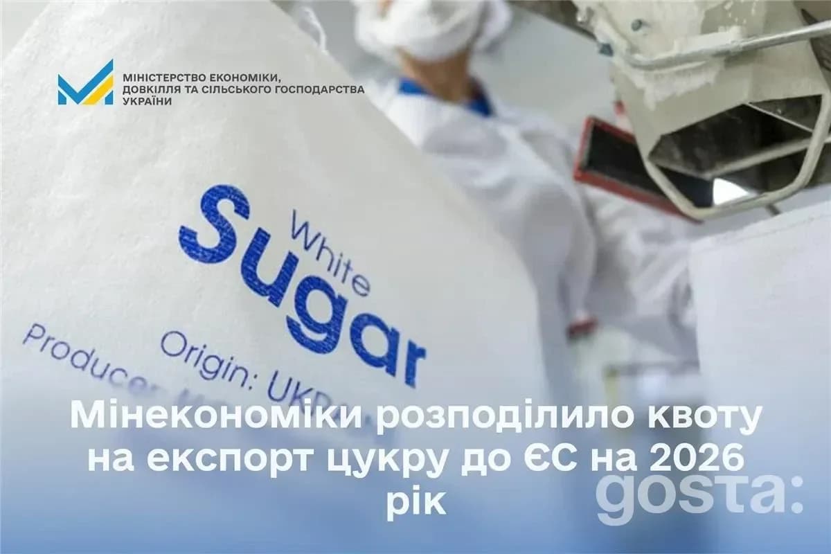 Квота на експорт цукру до ЄС у 2026 році: хто і скільки отримав за постановою № 1795