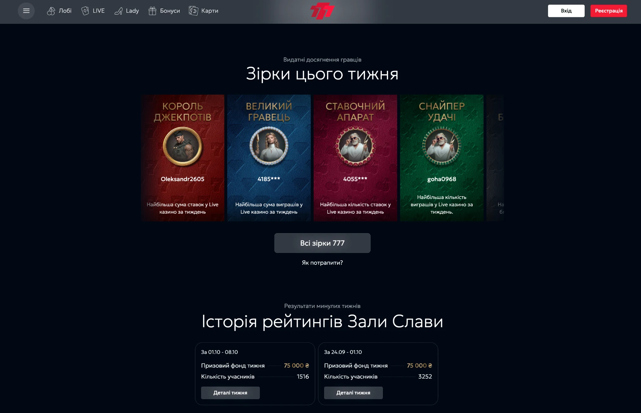 «Зала Слави» для Live Casino — 777UA