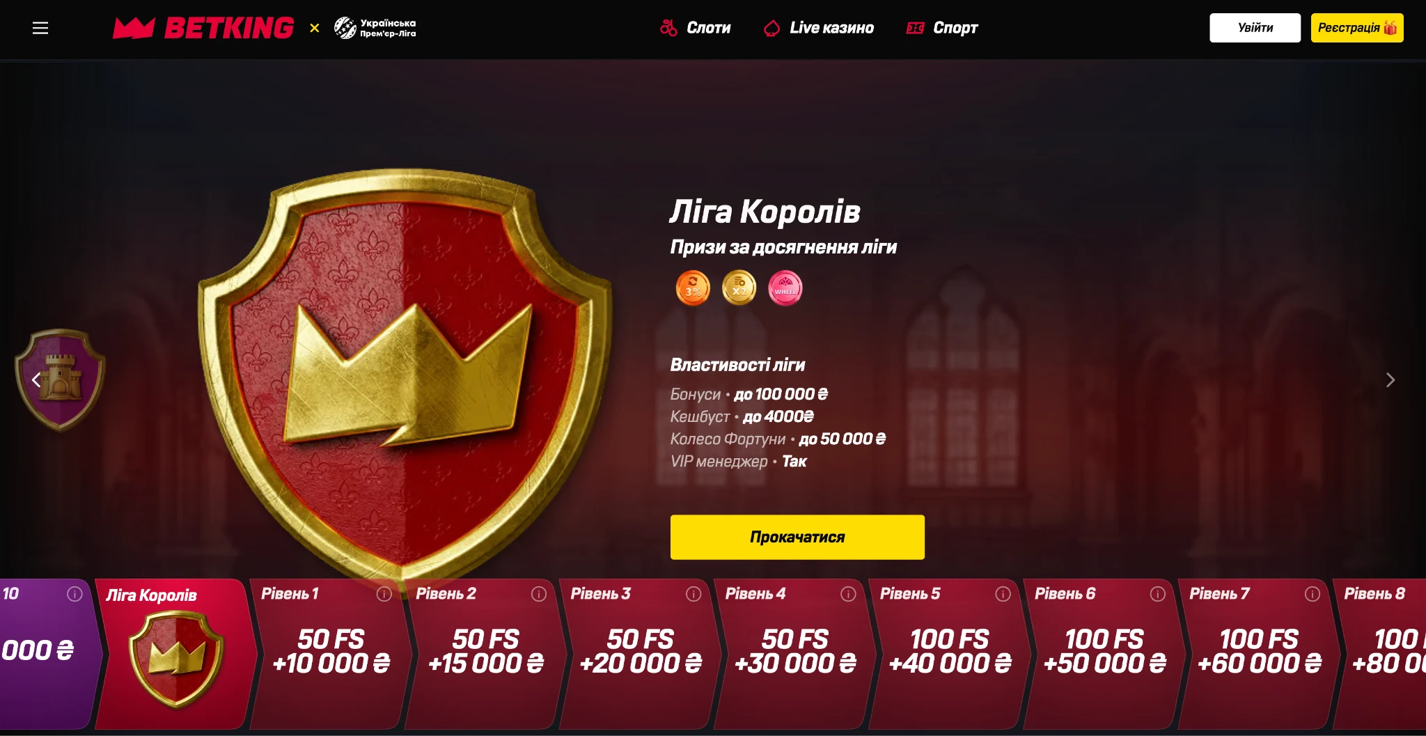Програма лояльності казино BETKING «Ліга Королів» – ліги та 50 рівнів