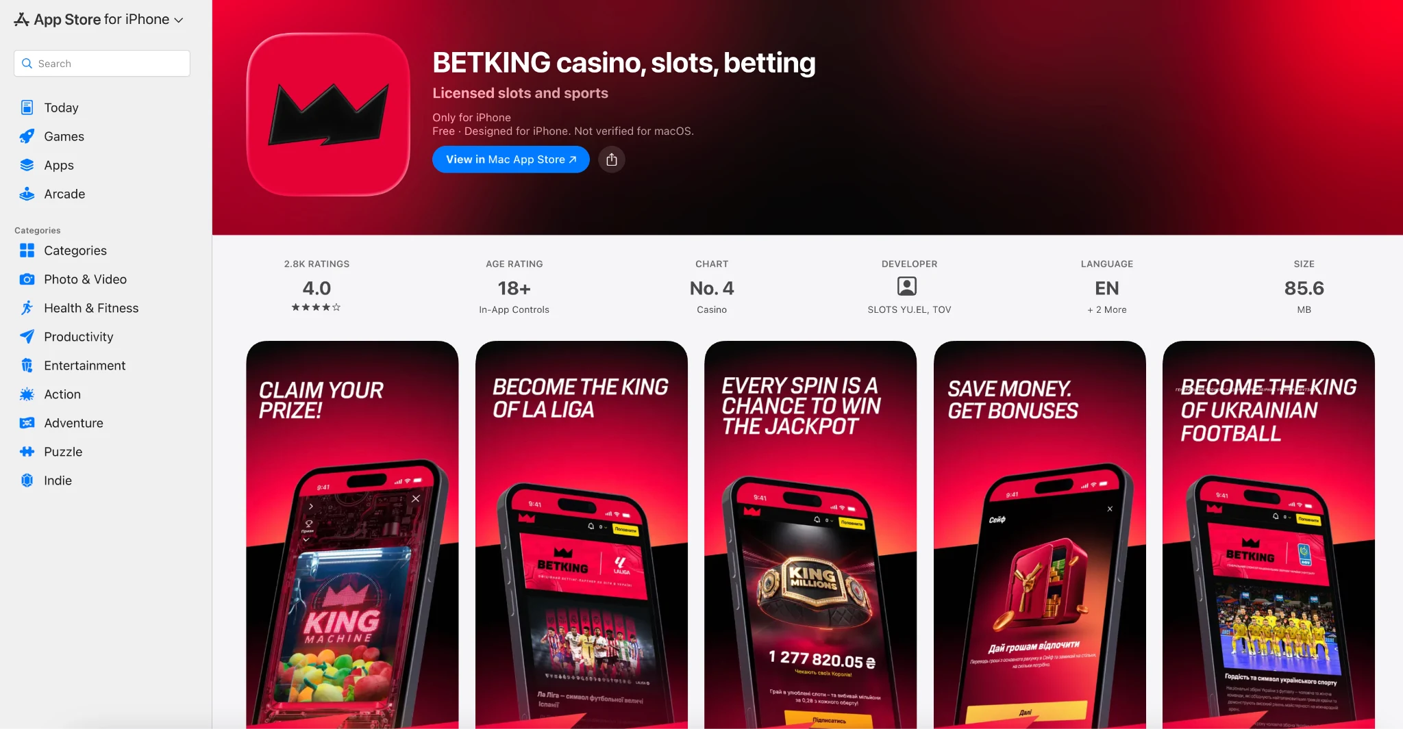 Мобільний застосунок казино BETKING для iOS та Android