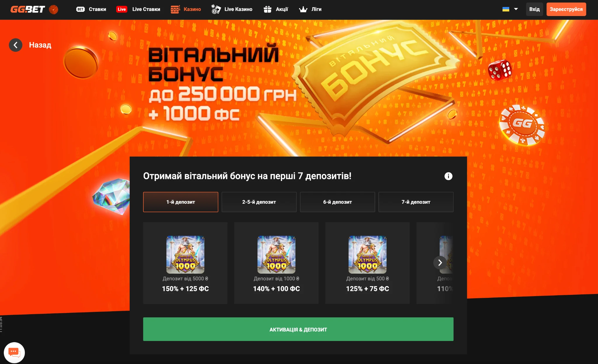 Який вітальний бонус дає казино GGBET