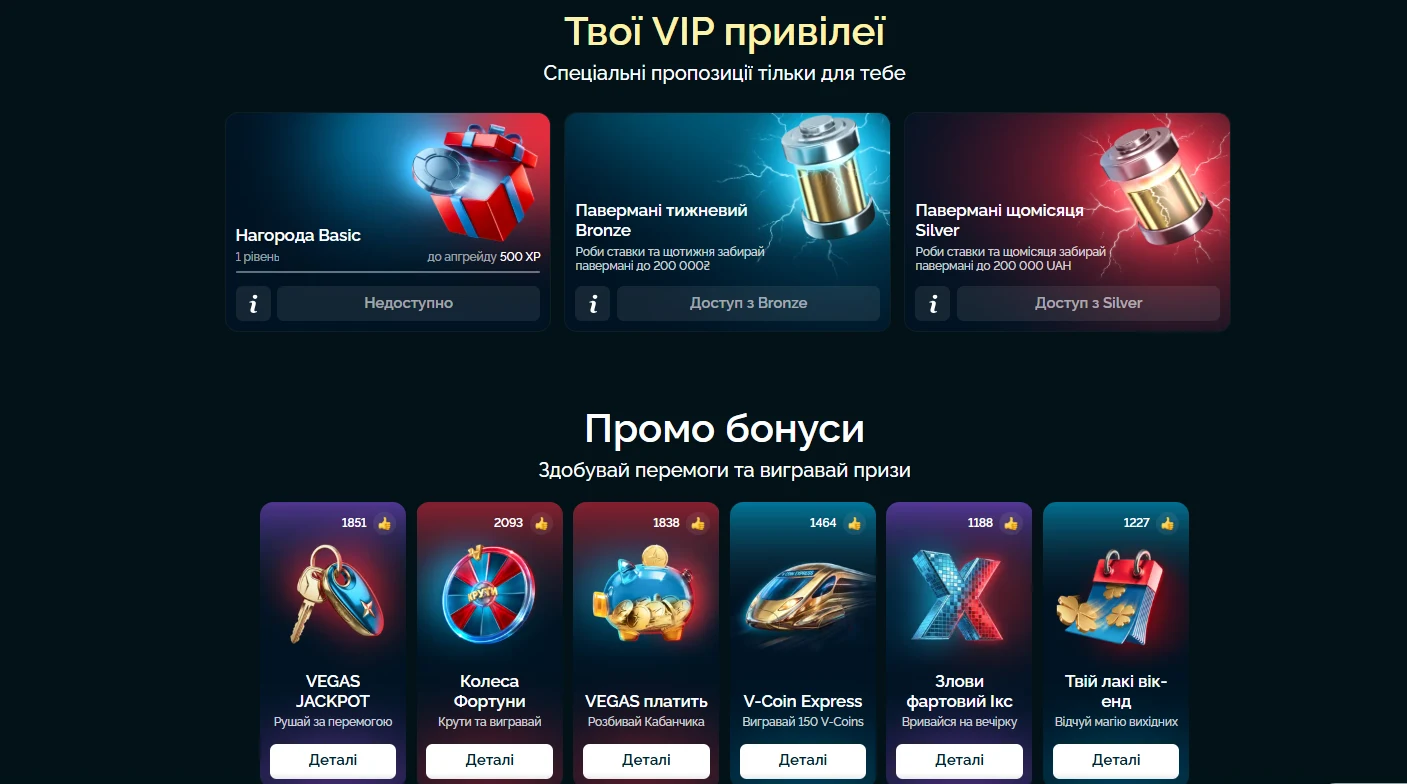 Які ще бонуси та акції є у казино Vegas — Vegas
