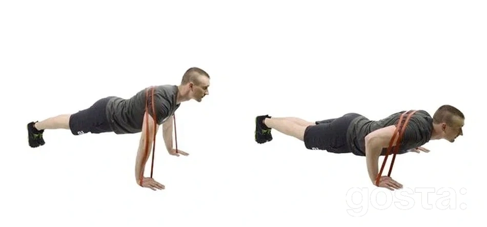 Ефективні вправи з фітнес резинками для тренування вдома та в залі: Віджимання з фітнес-резинкою