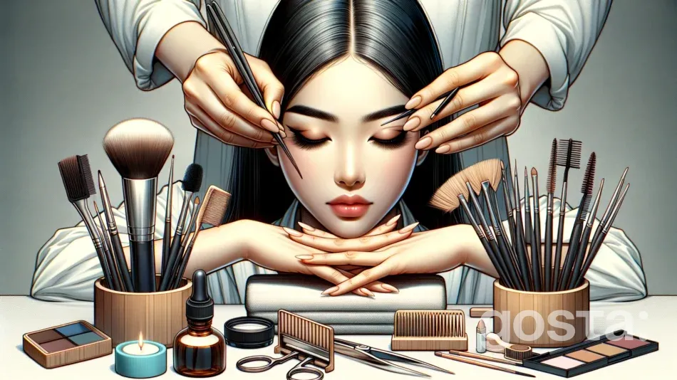 Фахівець за роботою над формою бров та об'ємом вій