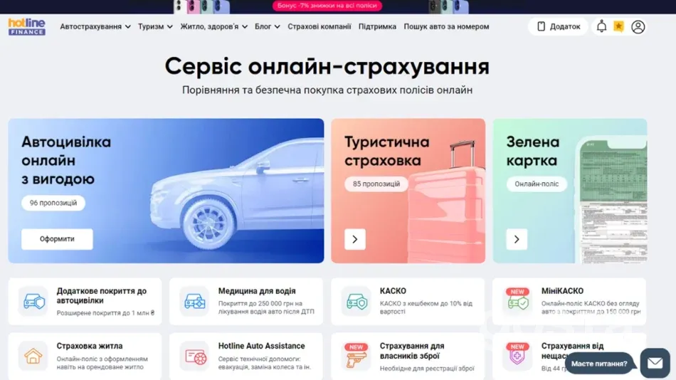 Hotline Finance – головна сторінка