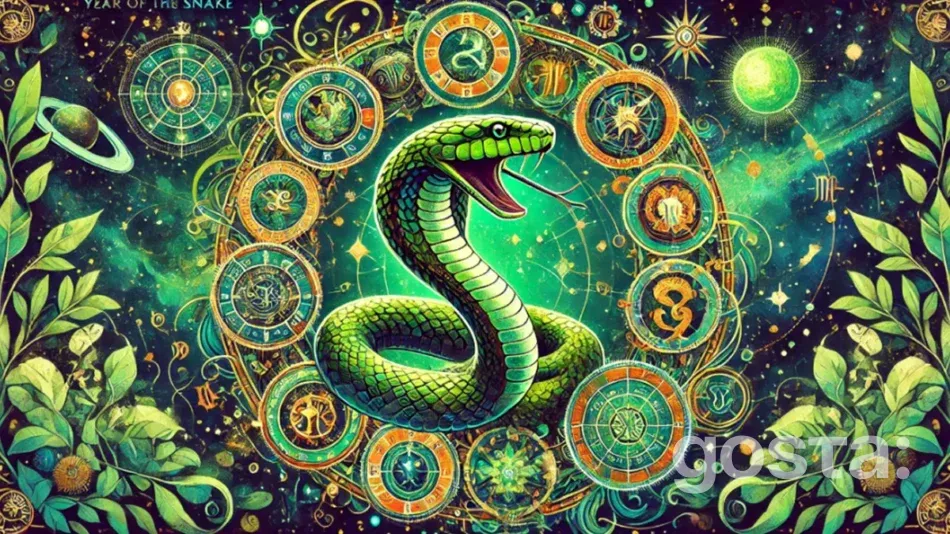 llustration of a snake symbolizing the Year of the Snake 2025 with zodiac signs around it