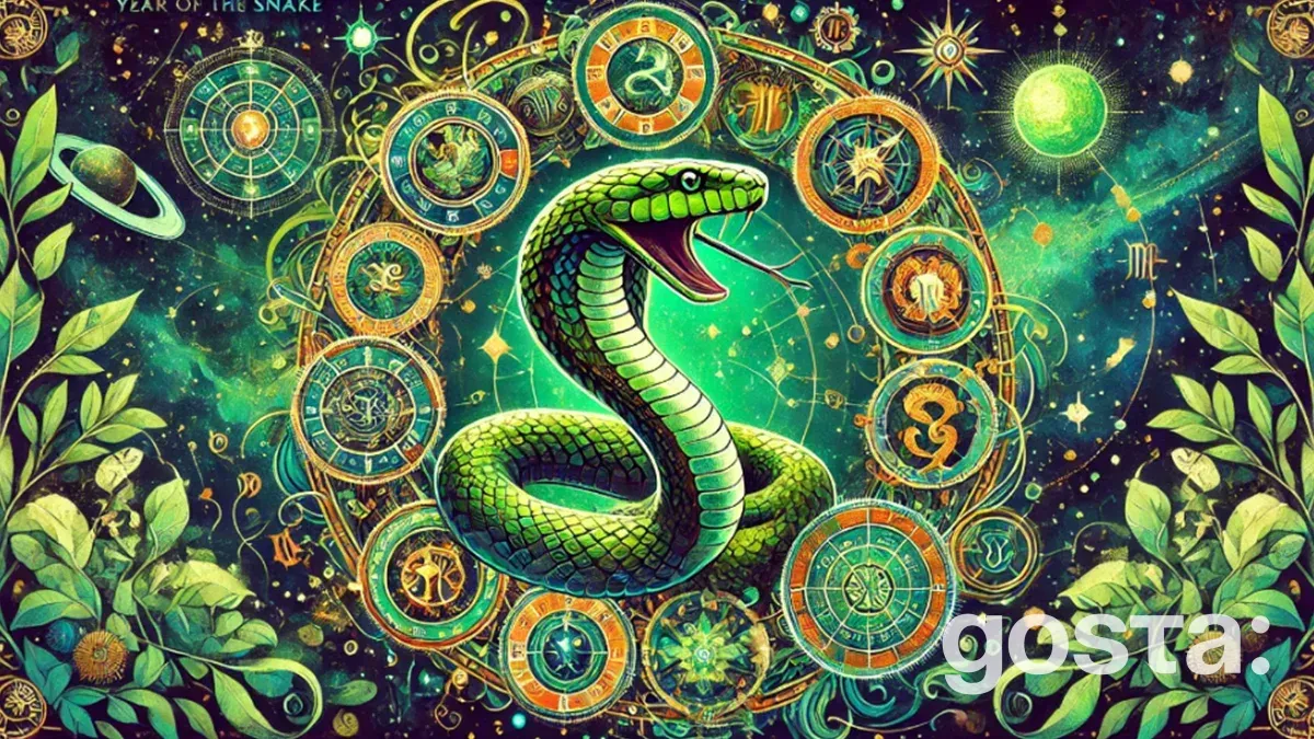 llustration of a snake symbolizing the Year of the Snake 2025 with zodiac signs around it