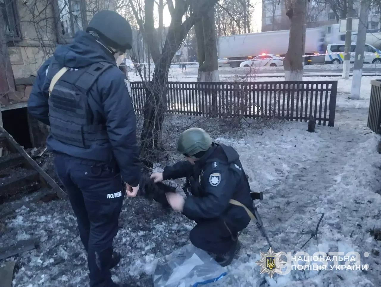 Поліція документує наслідки обстрілів російських військ у Київській області, лютий 2026 року.